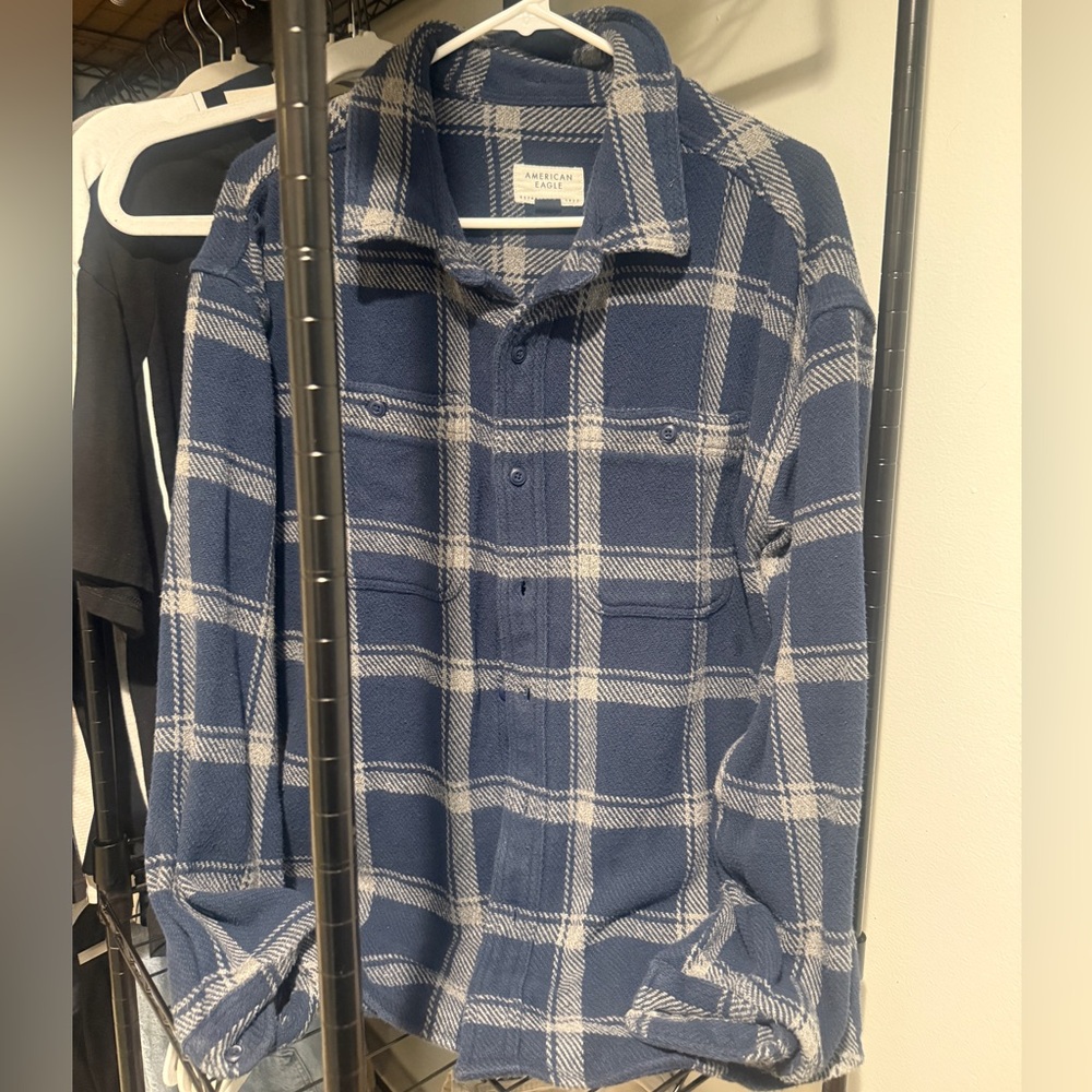 American Eagle Outfitters Navy and White Plaid Shirt